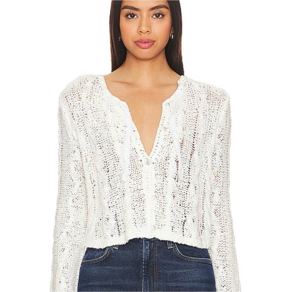 Free People Robyn Cotton Blend White Crop Cardigan Size Large NWT